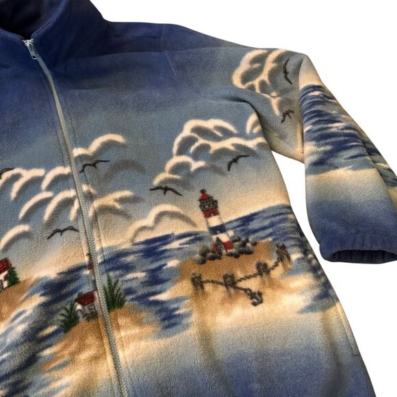 Vtg Blair Mens Jacket L Lighthouse AOP Theme Fleece Zip Up Outdoor Retro Ocean - Picture 3 of 13